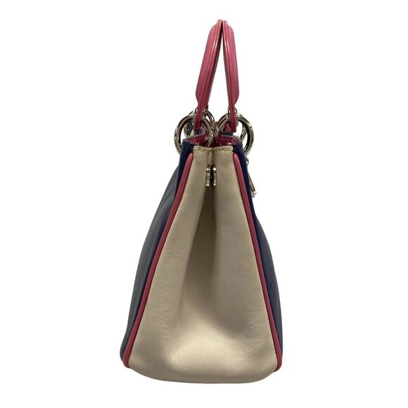Auth DIOR/ChristianDior Diorissimo Navy Pink Cream Leather Tote Bag - Picture 2 of 16